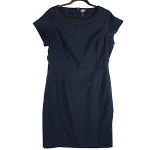 Lands End Womens Navy Blue Wool Blend Cap Sleeve Sheath Dress Size 14